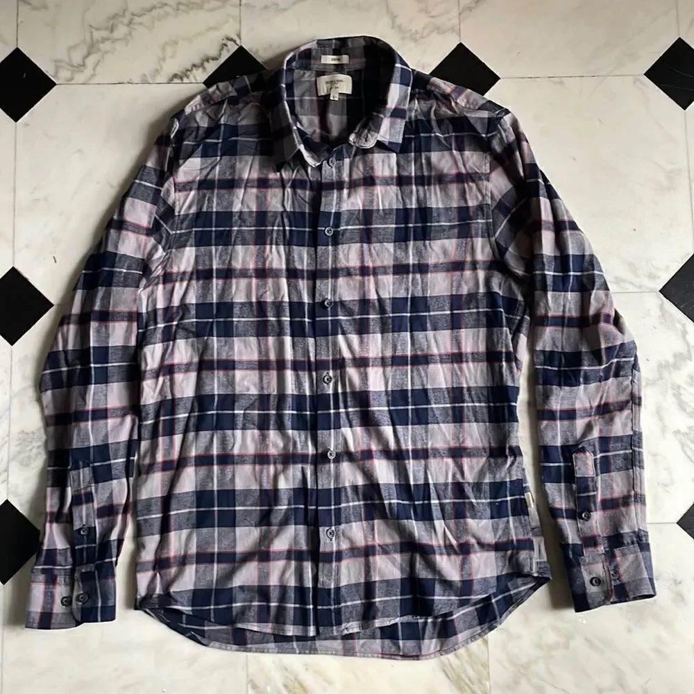 Julian & Mark Navy, Gray & Orange Plaid Flannel Button Down
